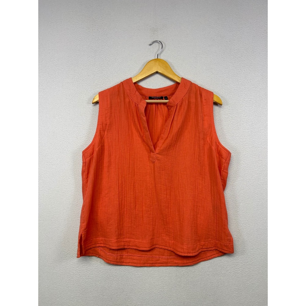 Boho Lagenlook Canyon Creek Womens XL Orange Cotton Gauze Sleeveless V-Neck Top